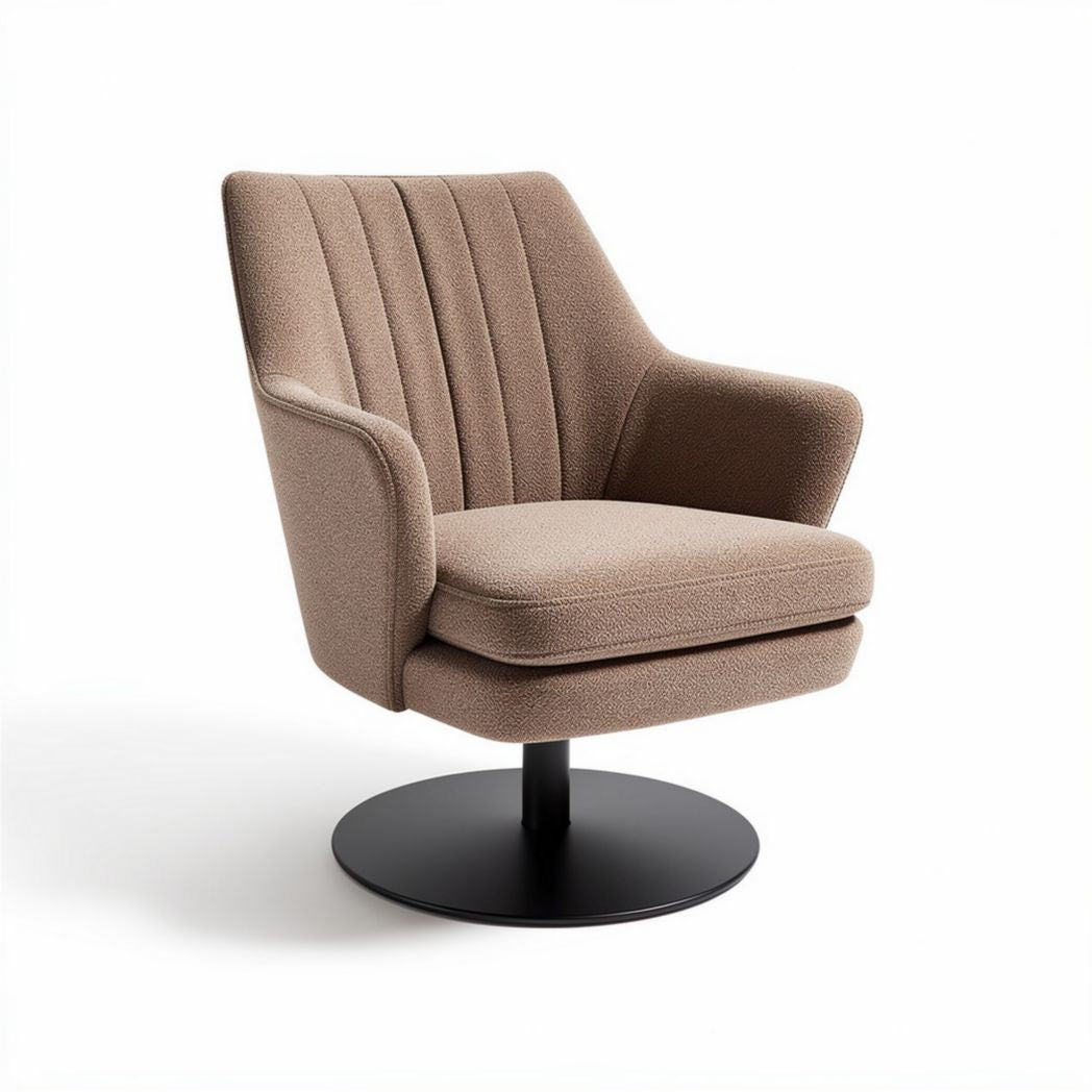 Swivel accent chair with fabric upholstery and circular base in taupe color
