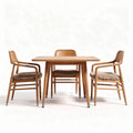 Wooden dining table set with upholstered chairs in natural finish 150 x 80 x 75cm