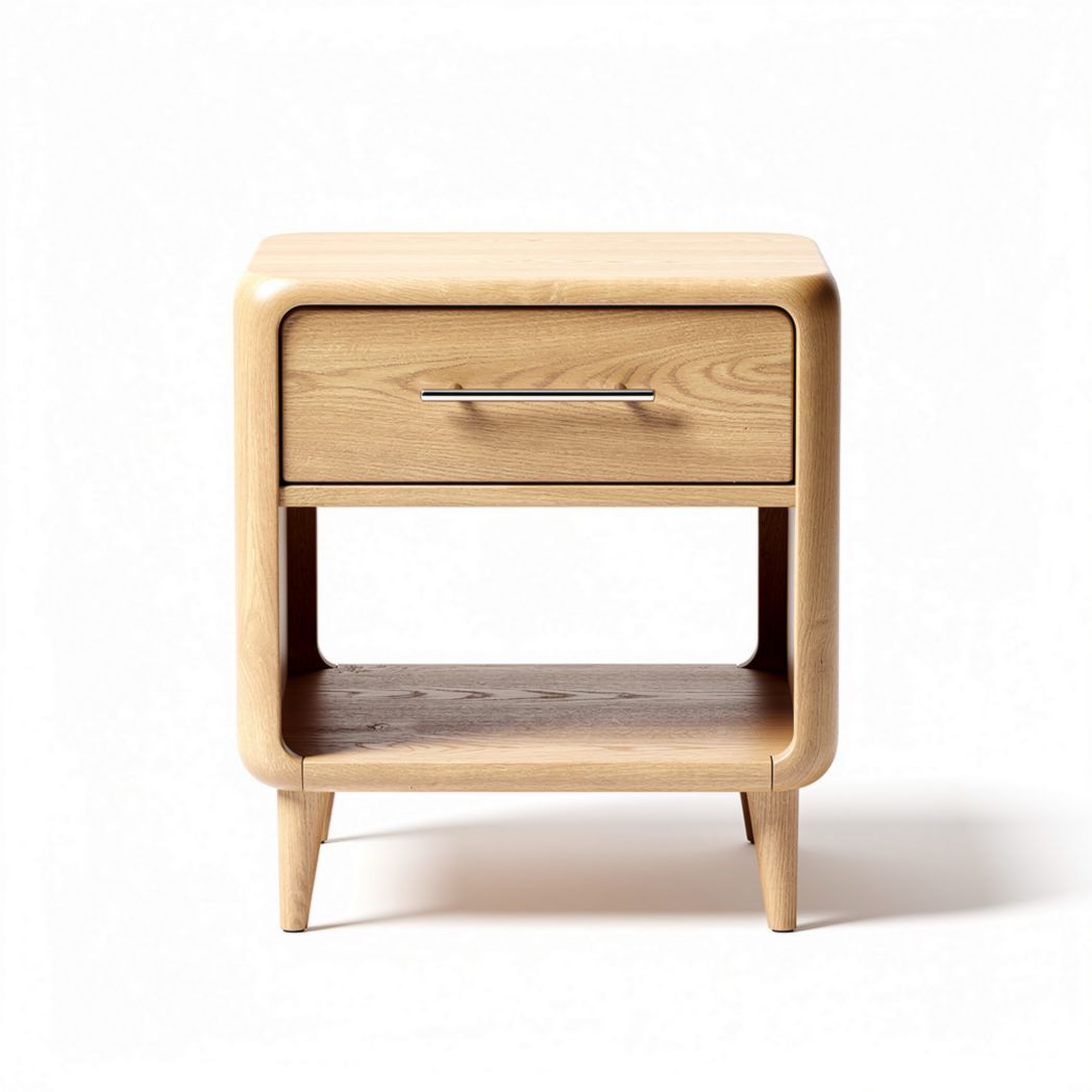 Wooden nightstand with drawer and open shelf 40 x 40 x 50cm in natural finish