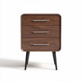 Wooden bedside table with three drawers and black metal legs 40 x 30 x 60cm
