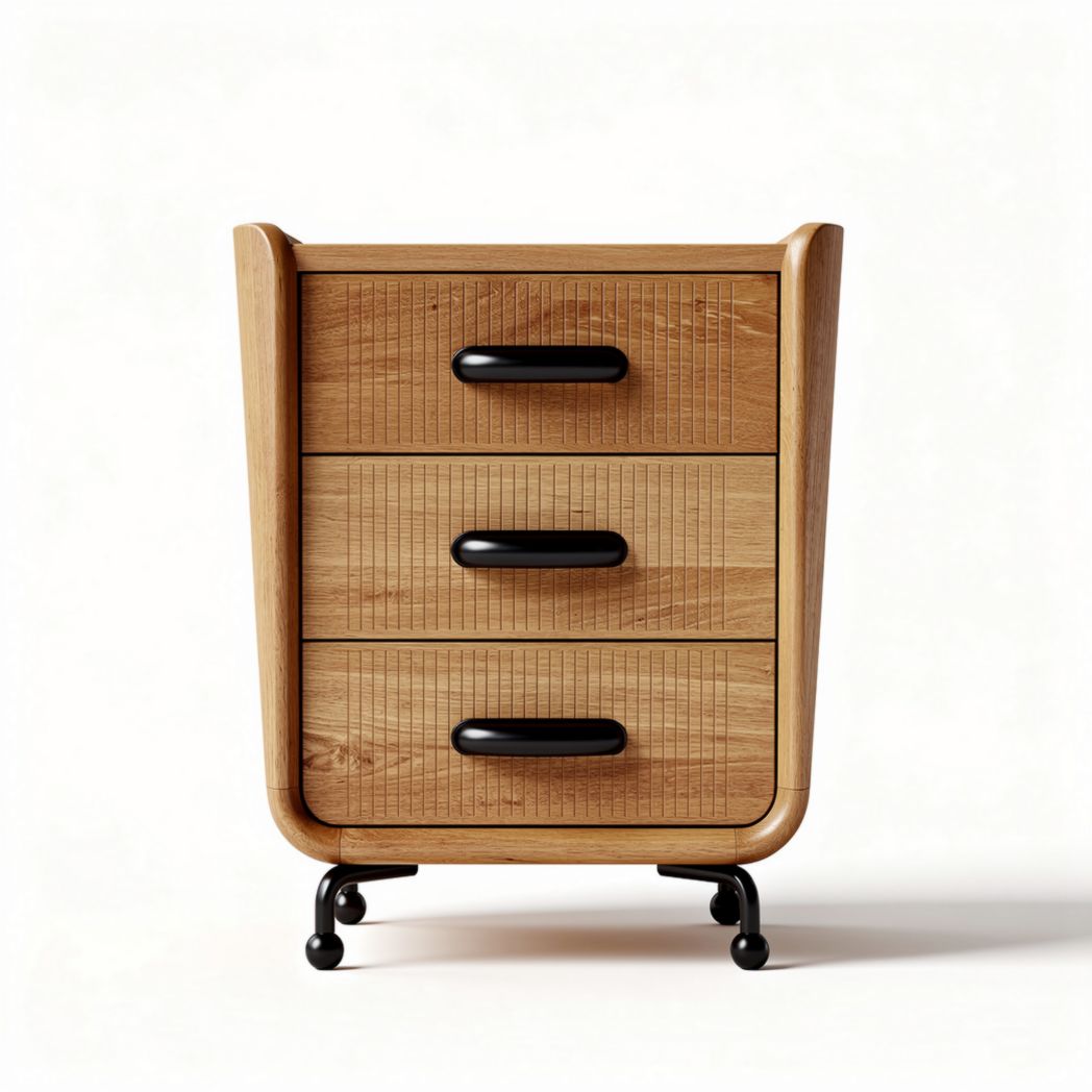 Wooden storage cabinet with three drawers and black metal legs 40 x 35 x 60cm