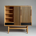 Modern wooden cabinet with gray doors and geometric design 80 x 40 x 100cm