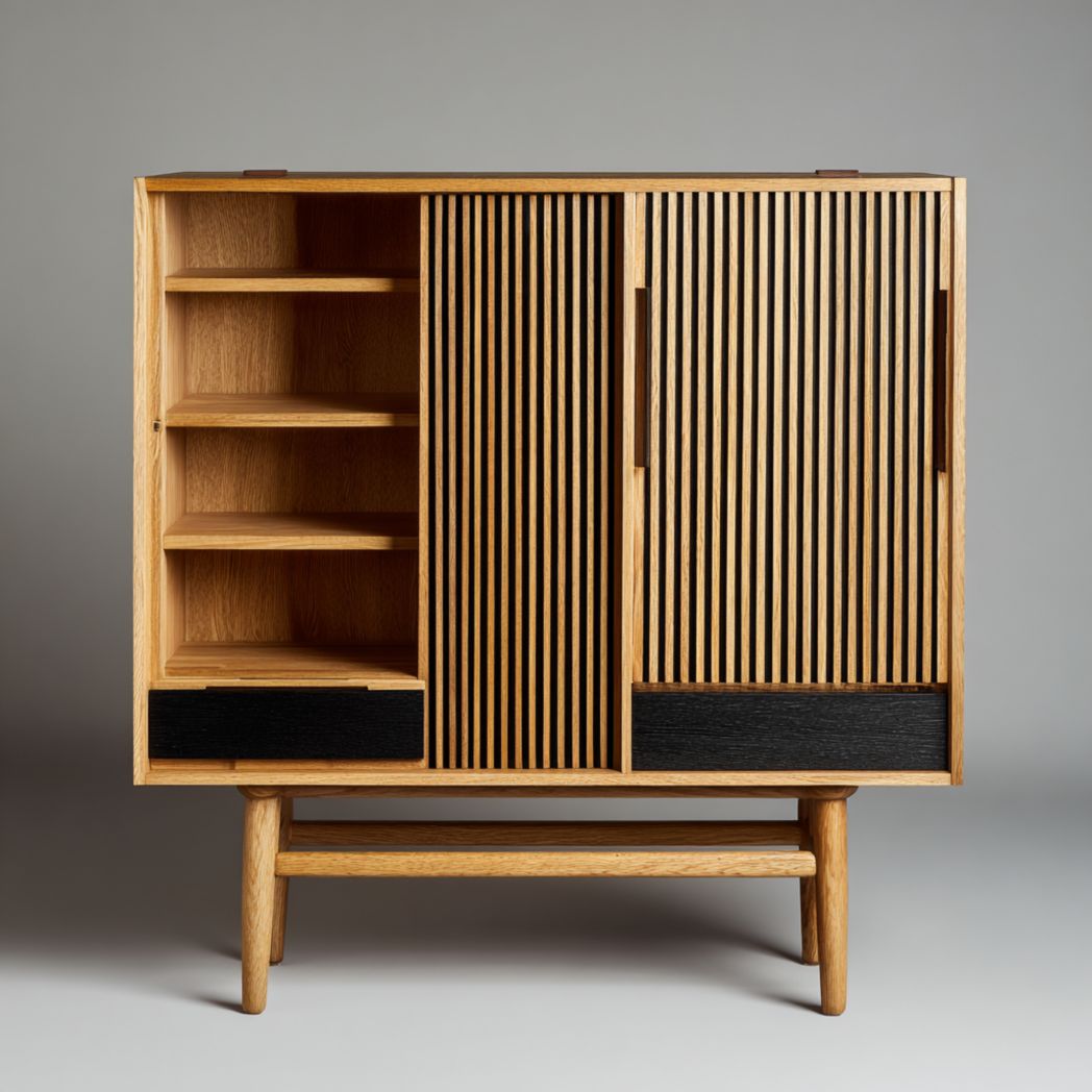 Modern wooden cabinet with gray doors and geometric design 80 x 40 x 100cm