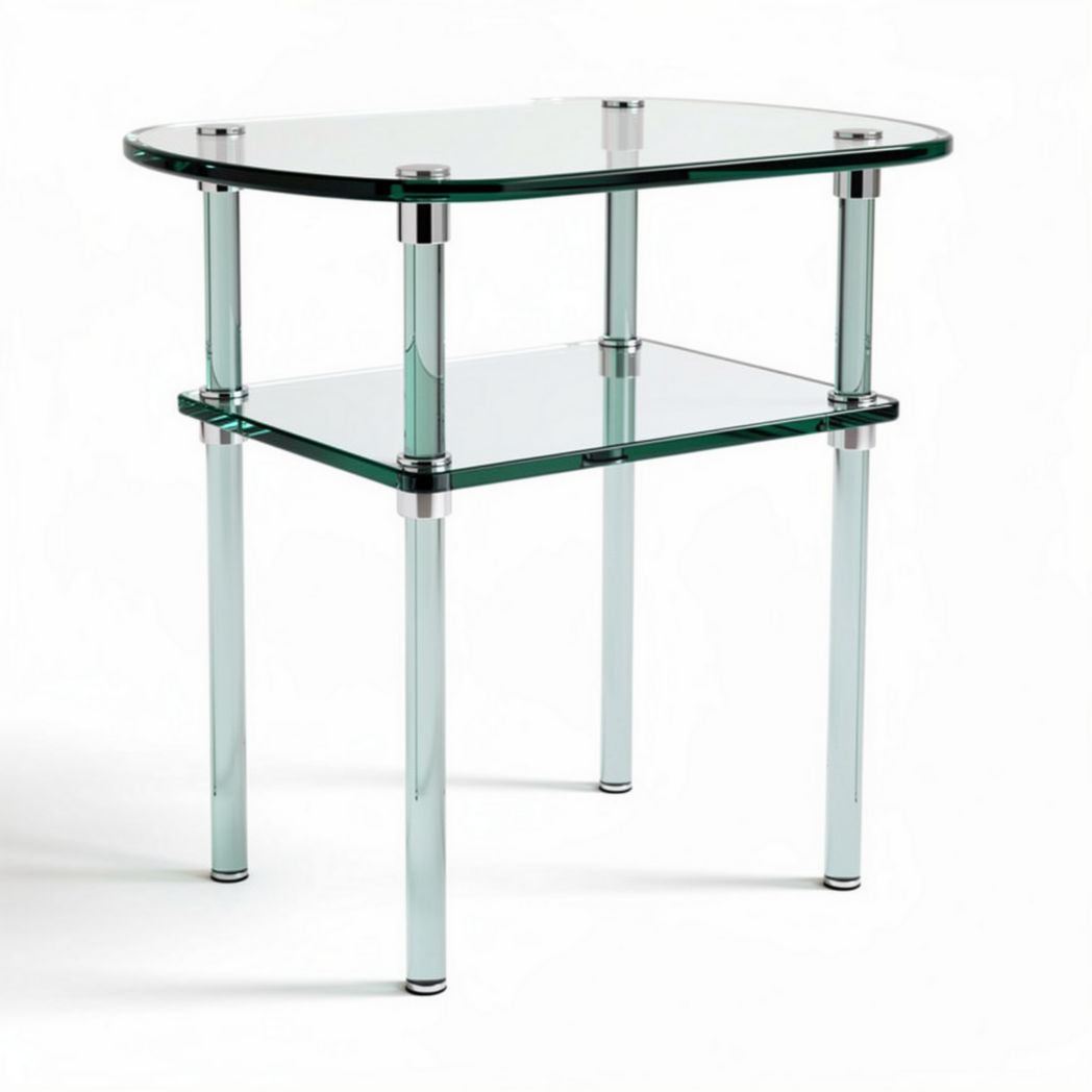 Glass side table with clear acrylic legs and two-tier design 45 x 30 x 50cm