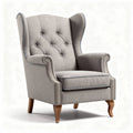 Wingback armchair in light gray fabric with wooden legs 80 x 75 x 100cm