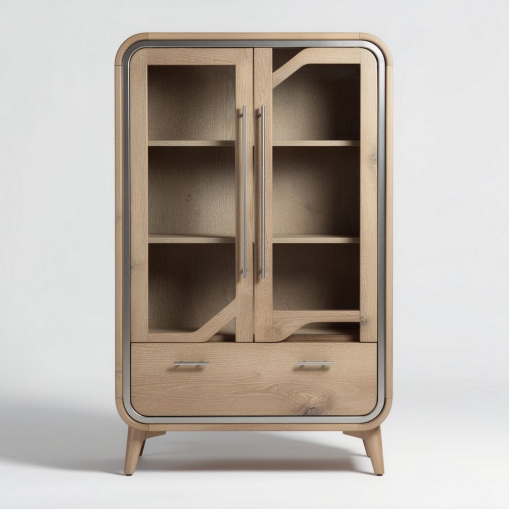 Wooden storage cabinet with glass doors and drawers 80 x 40 x 120cm