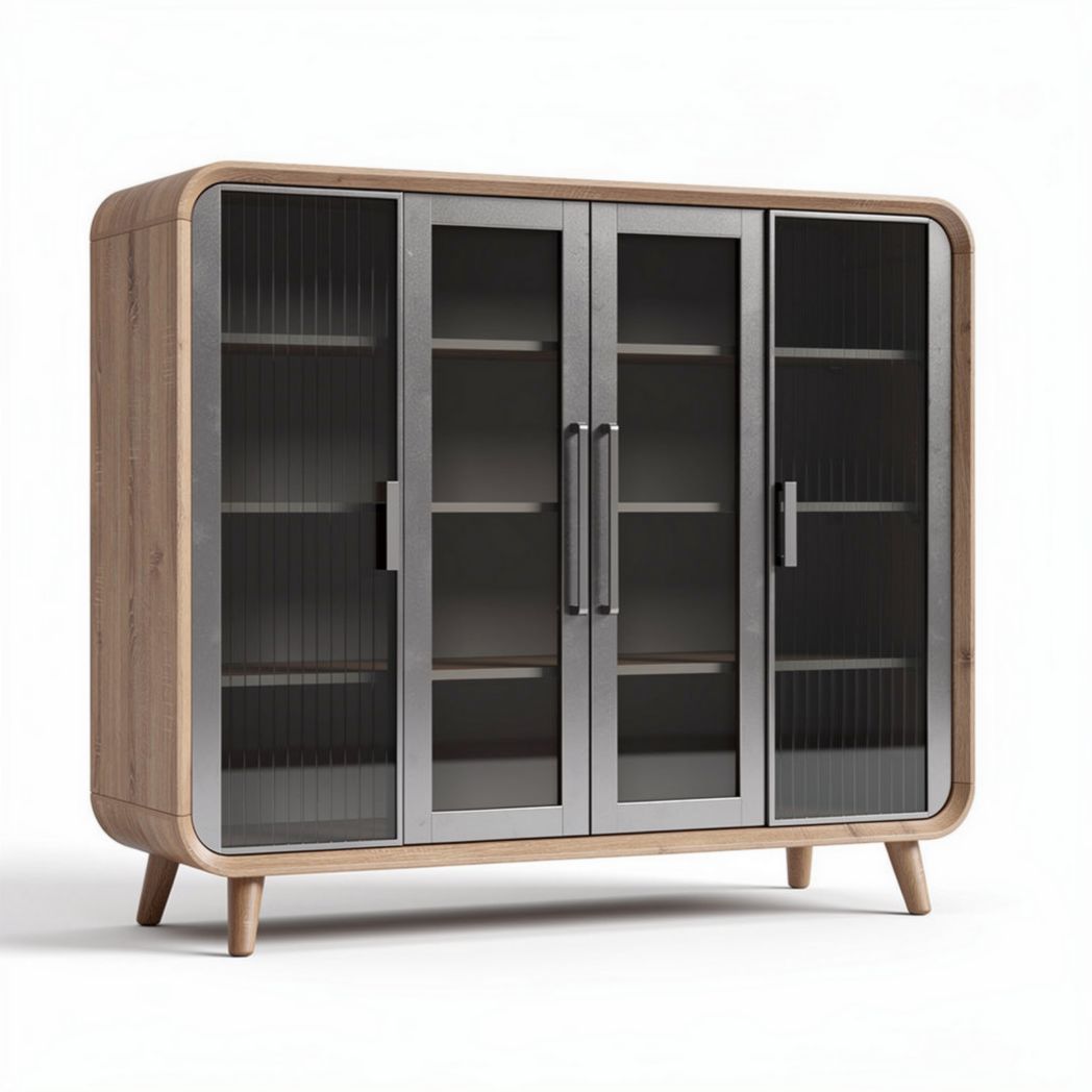 Glass door cabinet with wooden frame and dimensions 120 x 40 x 100cm
