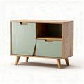 Modern wooden sideboard with green doors and two storage compartments 80 x 40 x 70cm