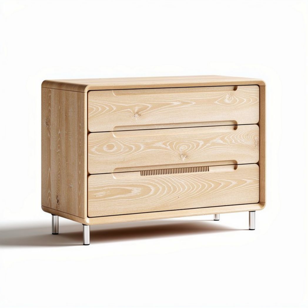 Natural wood storage dresser with three drawers and metal legs 80 x 40 x 60cm